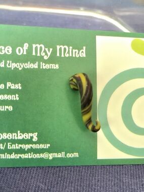 Vintage Turkish Polymer Clay Earring (1) Yellow Black Swirl Unisex Belly Nose